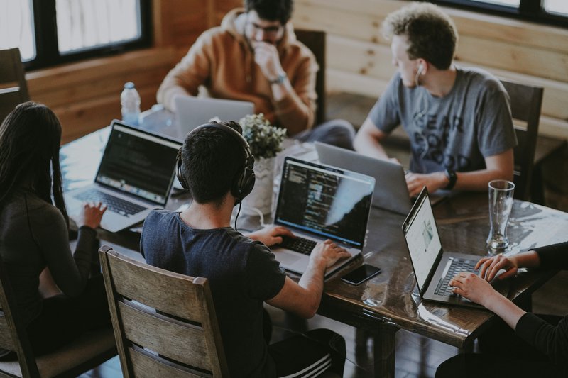 Professional team collaborating in a modern office environment